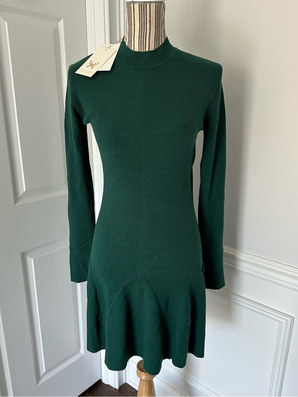 Super Natural Secret Mission Merlin Ribbed Knit Dress Green Mock Neck NWT Medium